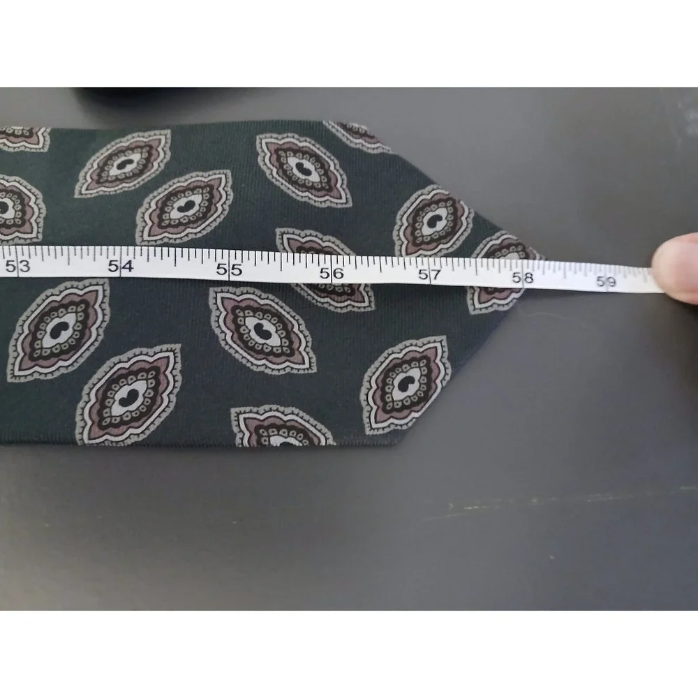 Vtg Abercrombie & Fitch Mens Silk Tie Green Brown Medallion Made in USA
